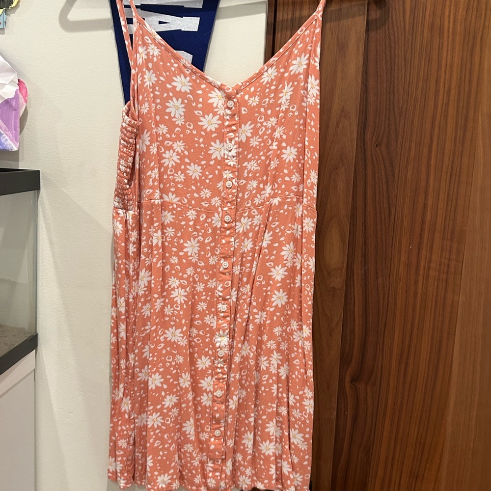 Coral Floral Button-Front Mini Sundress